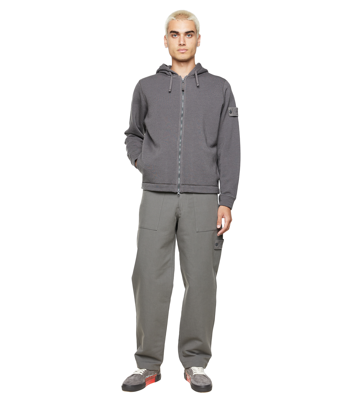 Compass-patch Zip-up Hoodie Dark Grey