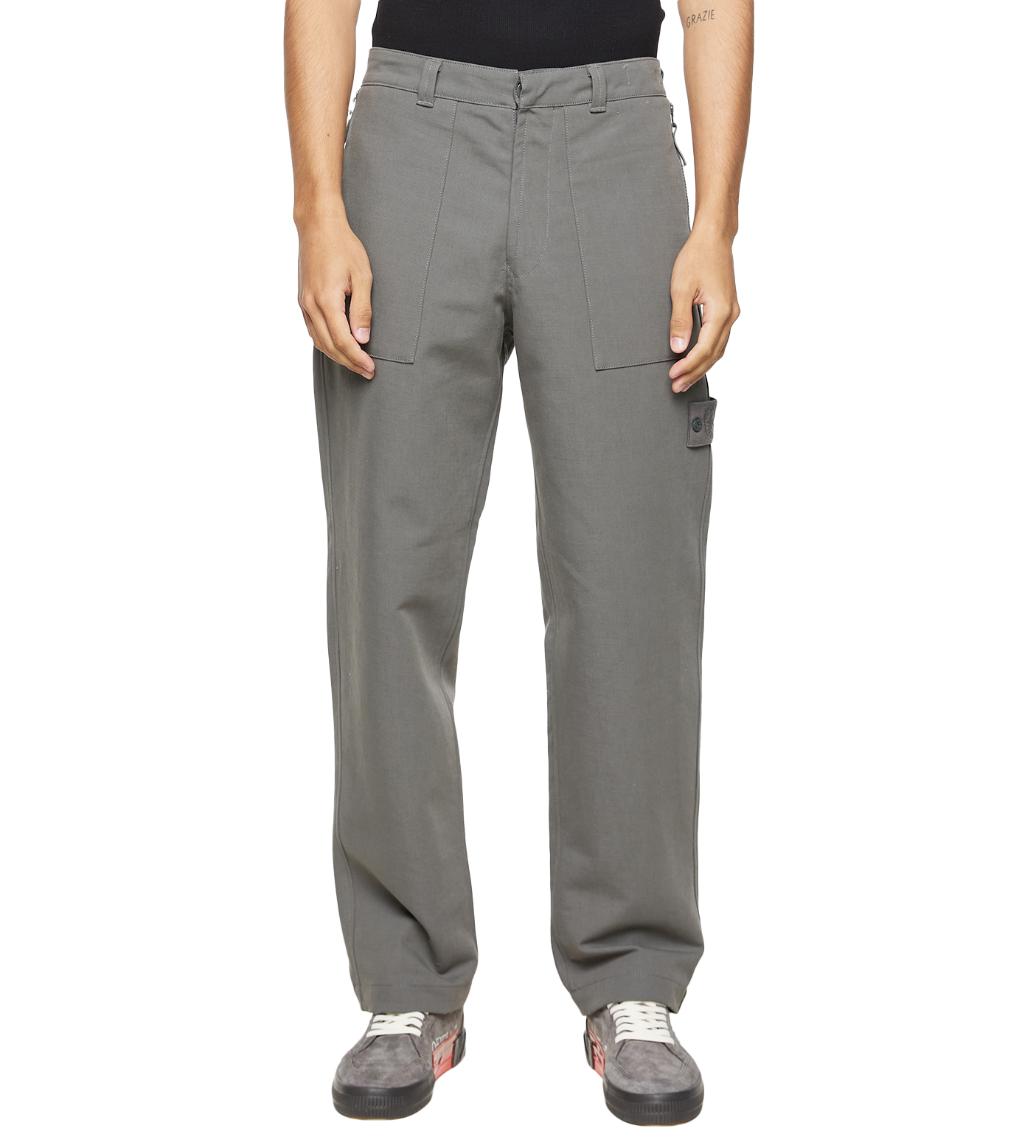 Compass-patch Straight-cut Pants Dark Grey