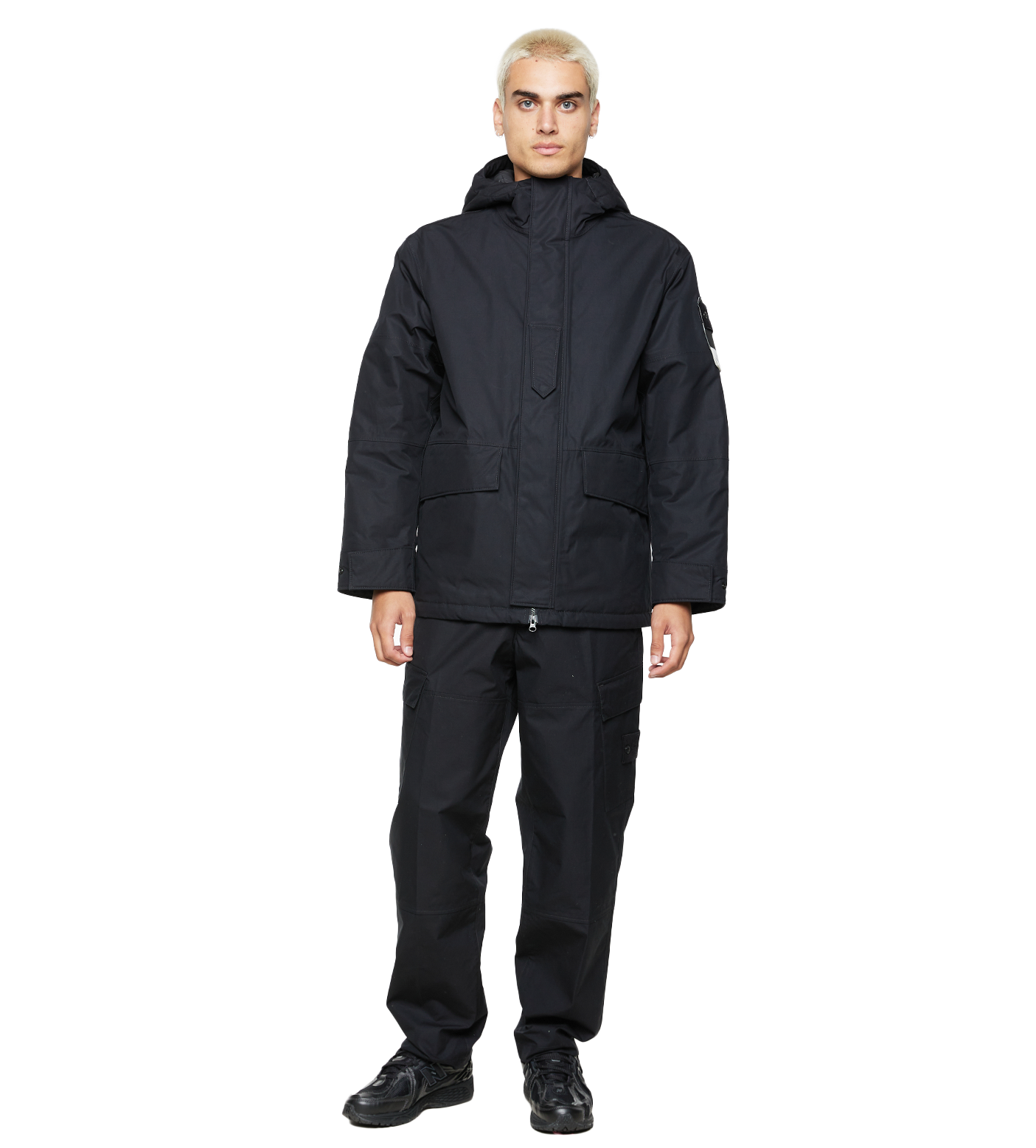 Garment-dyed Cotton Hooded Jacket Black