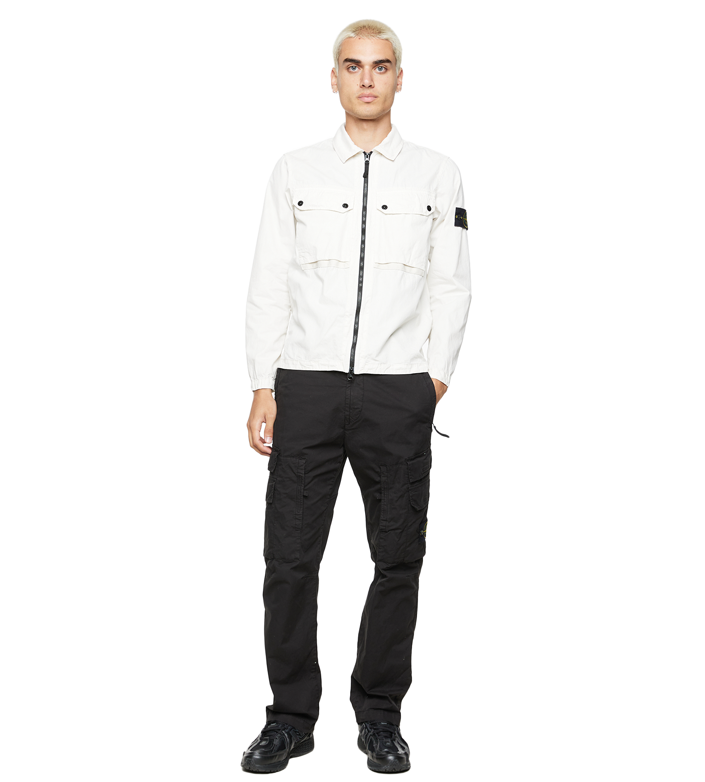 Compass-patch Cotton Shirt Jacket Stone