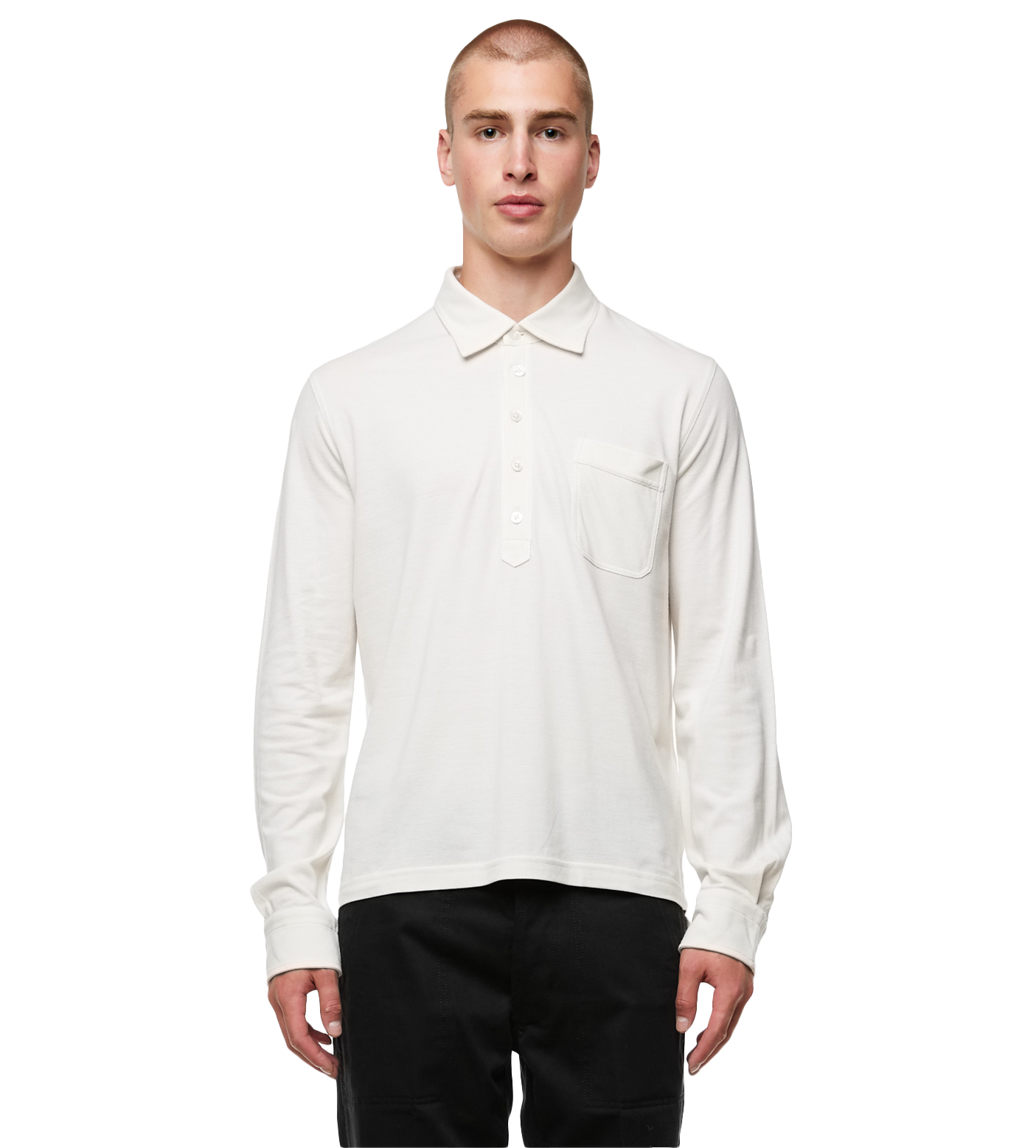 Button-front Long-sleeved Polo Shirt Ecru