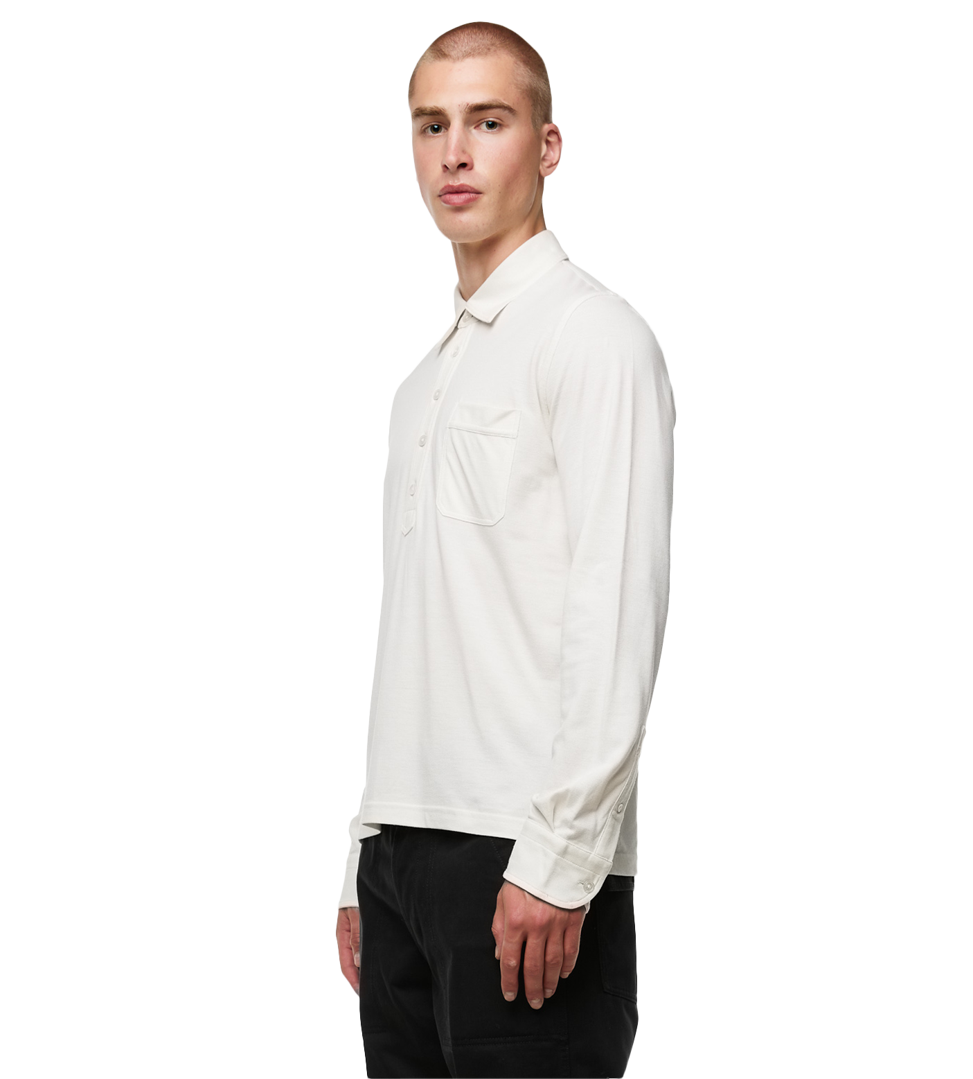 Button-front Long-sleeved Polo Shirt Ecru