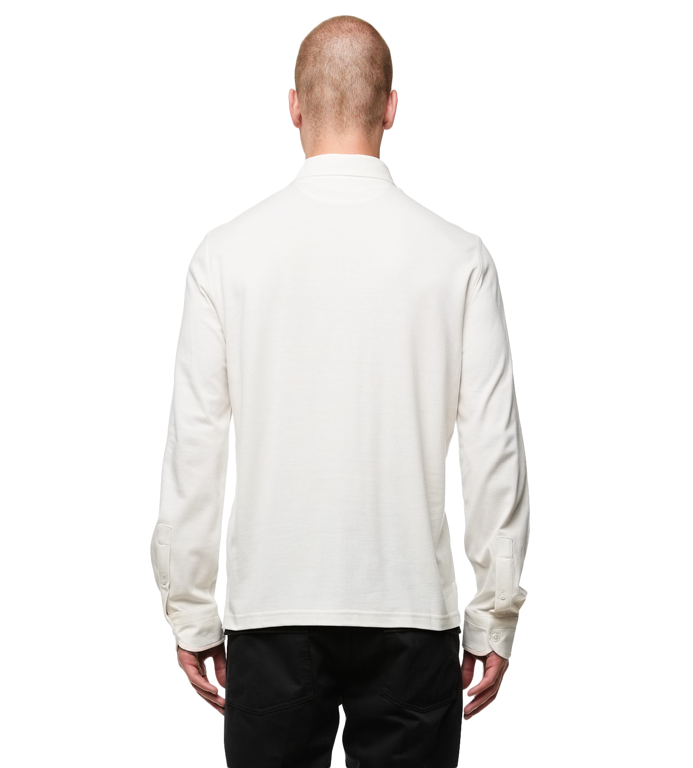 Button-front Long-sleeved Polo Shirt Ecru