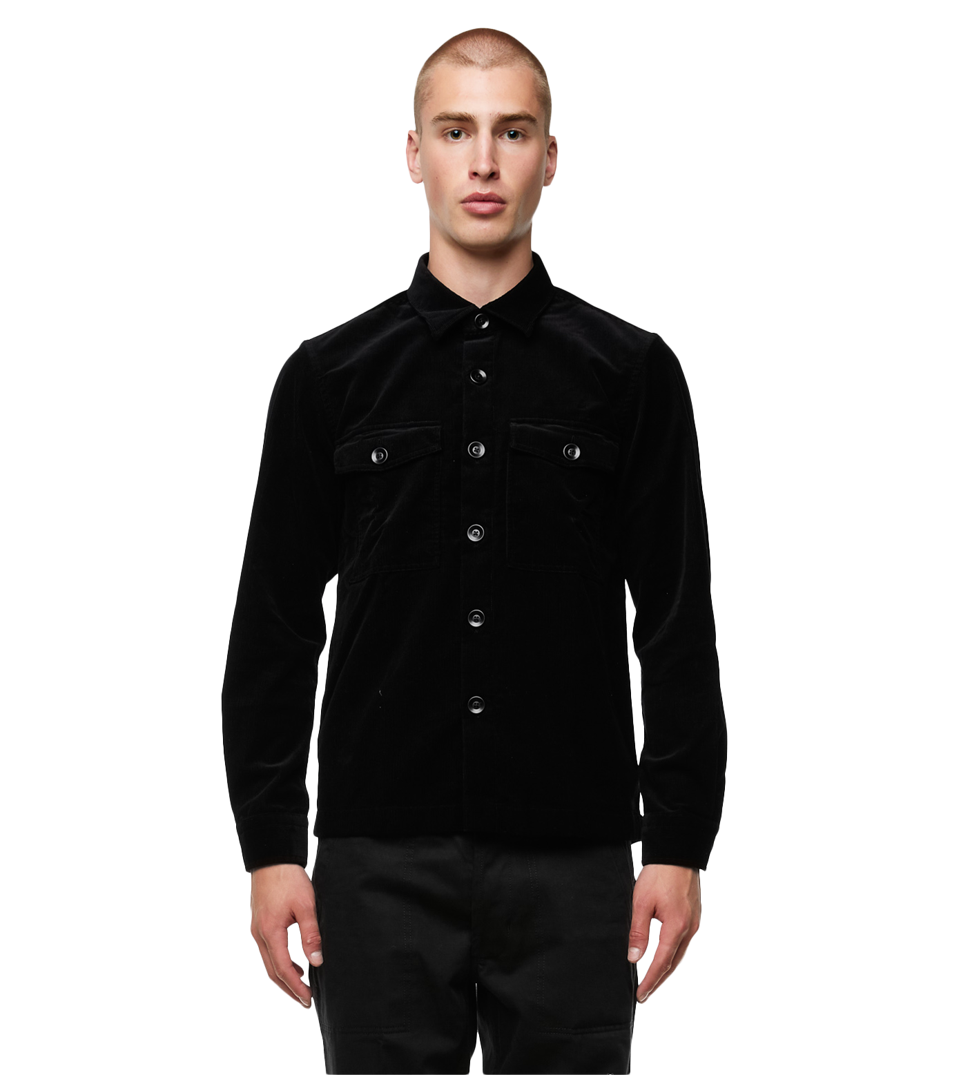 Button-up Corduroy Shirt Jacket Black