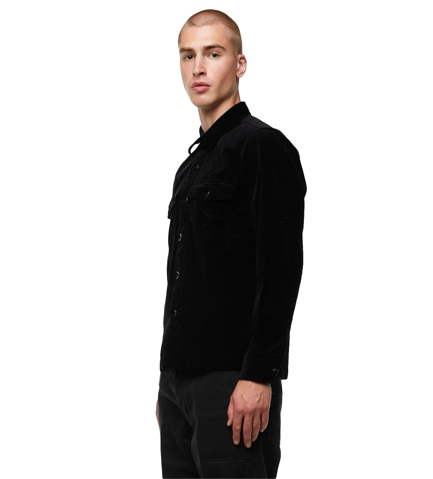 Button-up Corduroy Shirt Jacket Black