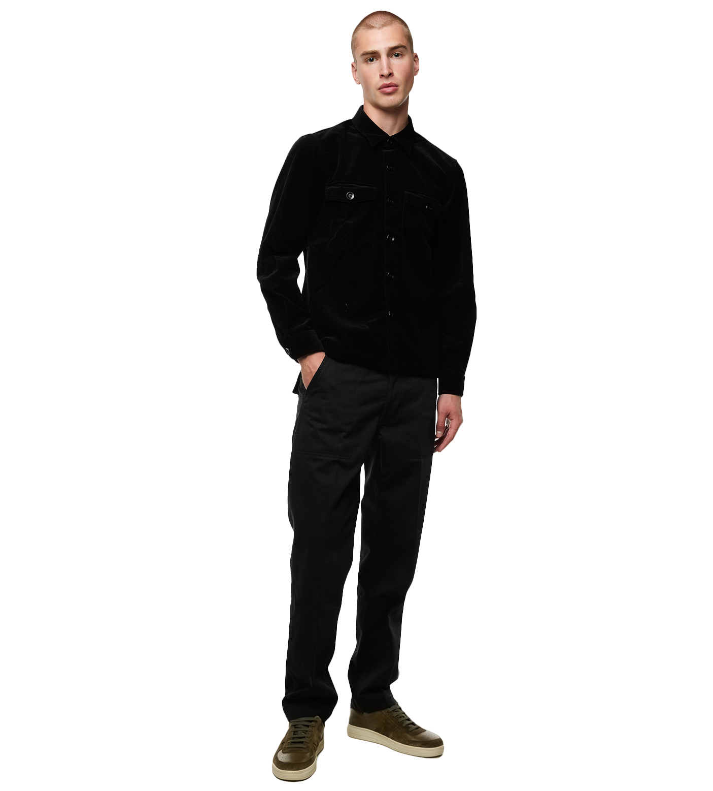 Button-up Corduroy Shirt Jacket Black