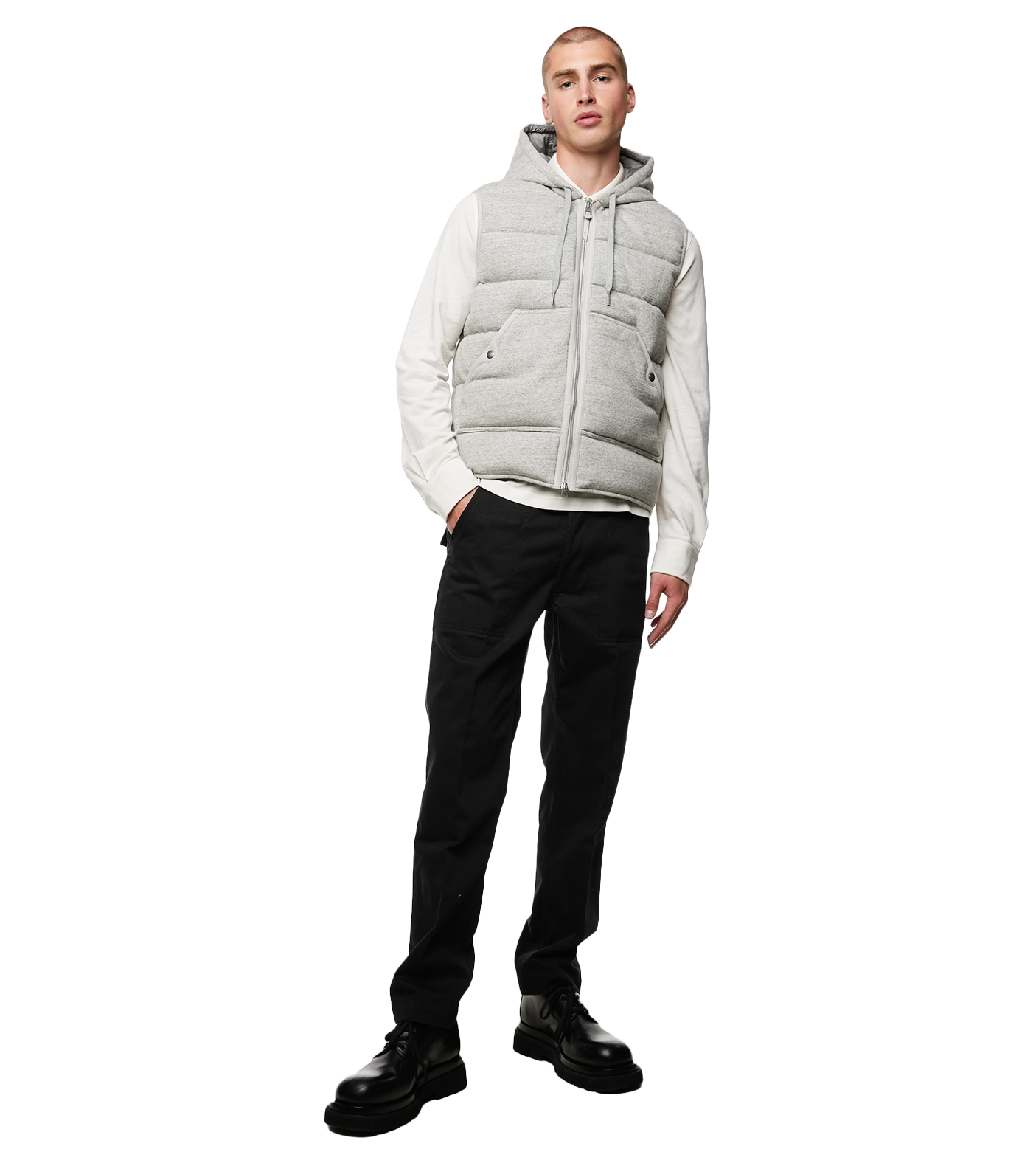 Mélange-effect Cotton Gilet Light Grey