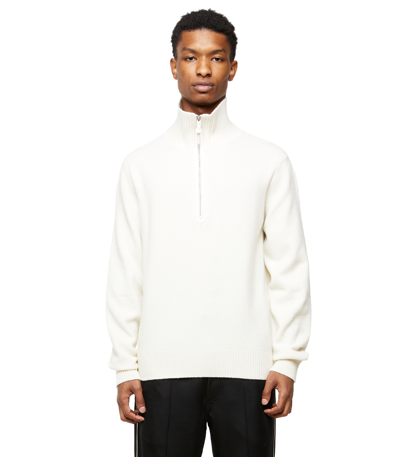 Cashmere Blend Knitted Half-zip Ivory