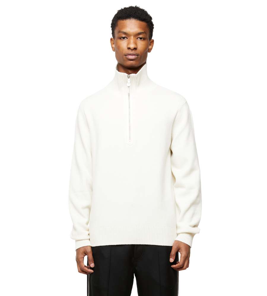 Cashmere Blend Knitted Half-zip Ivory
