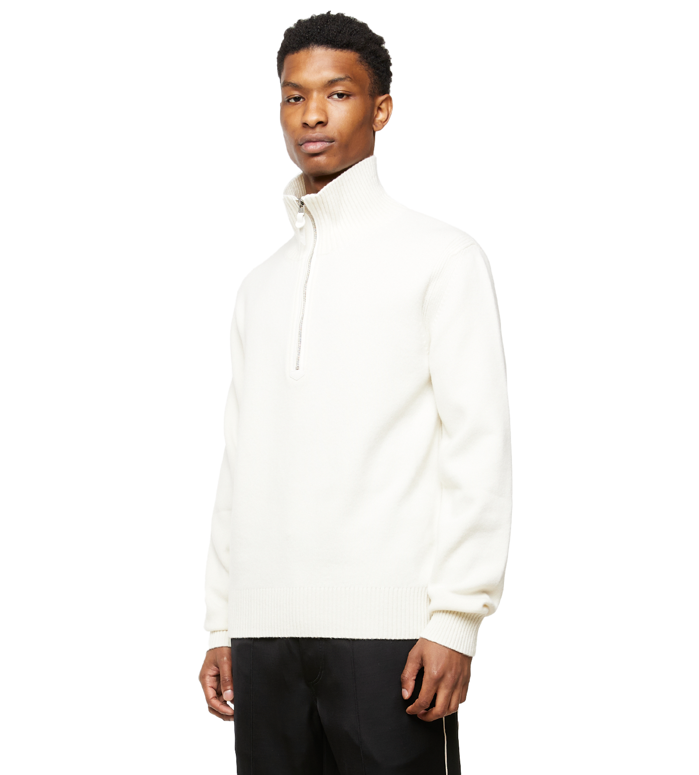 Cashmere Blend Knitted Half-zip Ivory