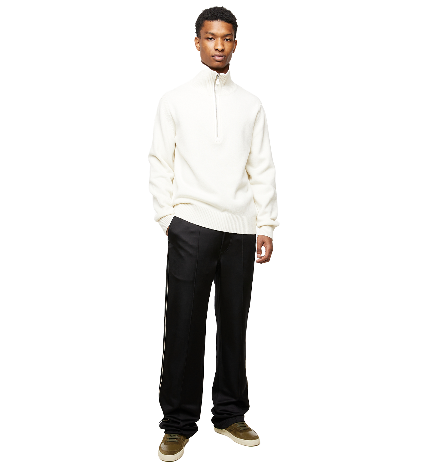 Cashmere Blend Knitted Half-zip Ivory