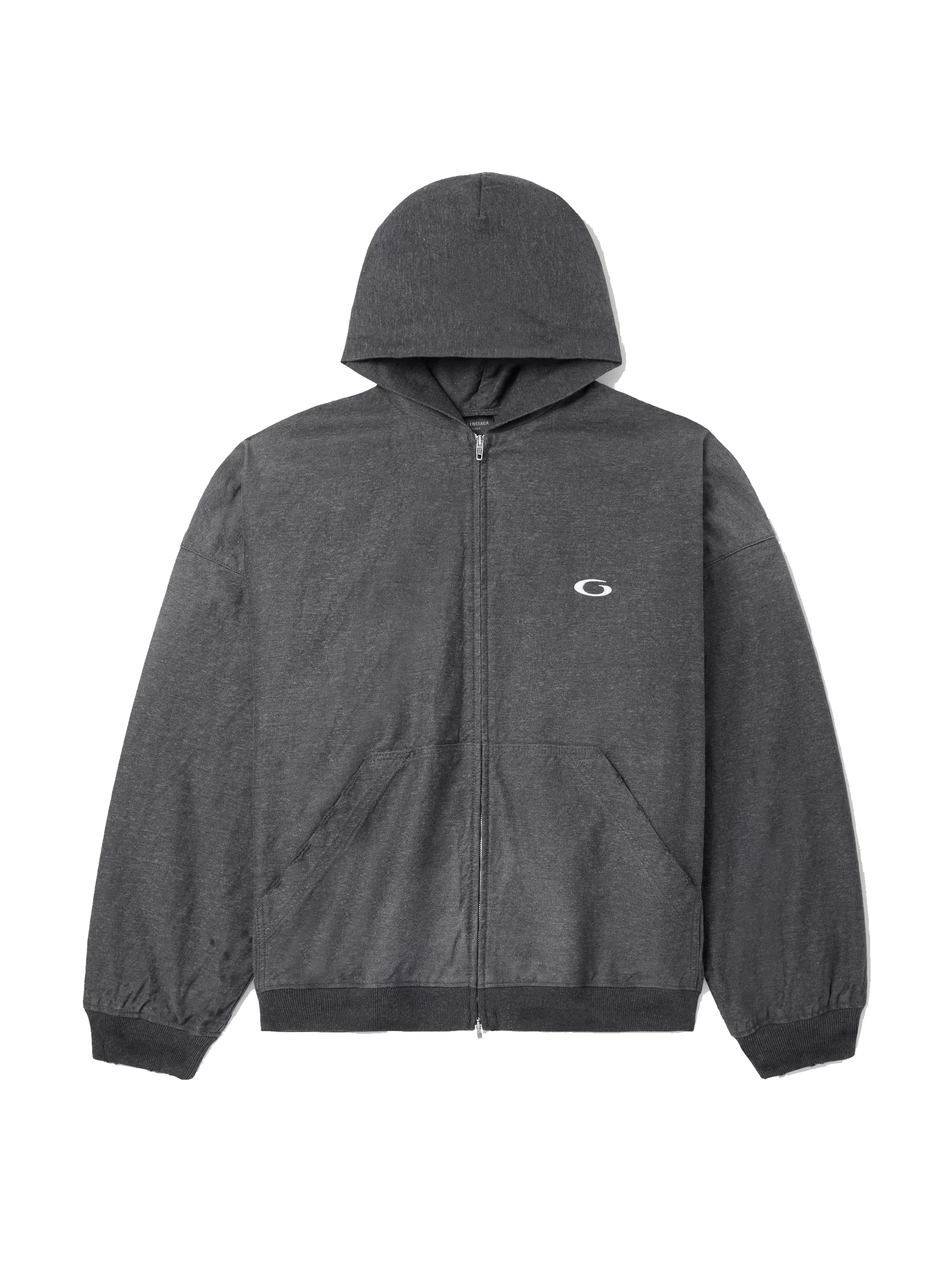 Balenciaga Logo-Embroidered Printed Denim Zip-Up Hoodie in Grey