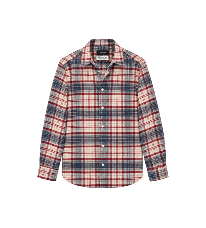 Checked Wool Shirt in Beige // Red