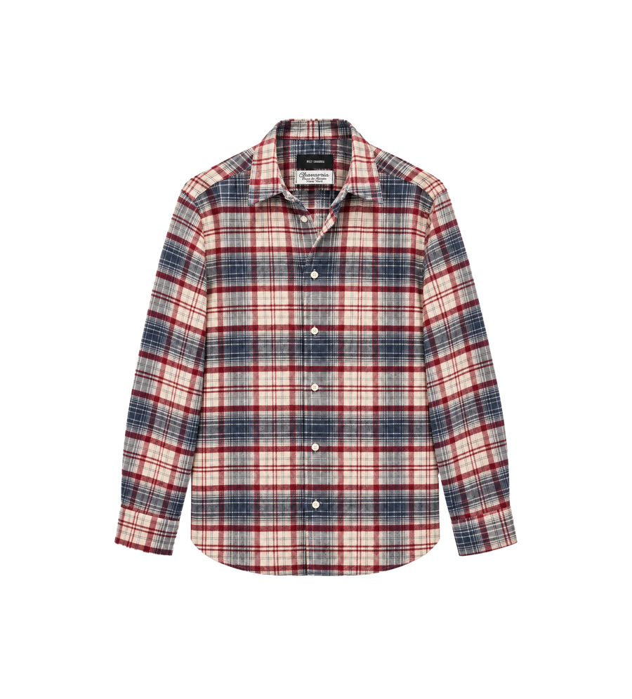 Checked Wool Shirt in Beige // Red
