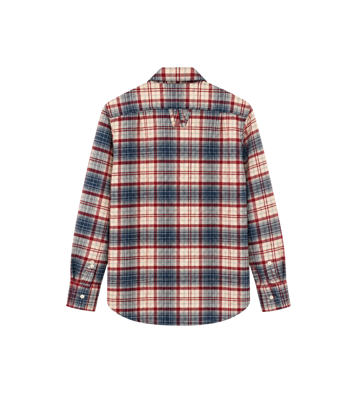 Checked Wool Shirt in Beige // Red