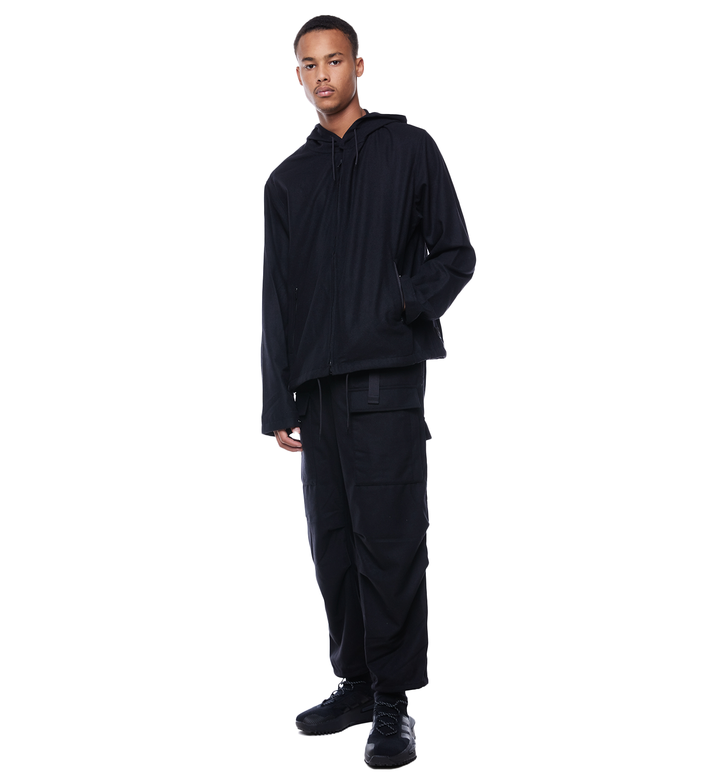 Cropped Cargo Trousers Black
