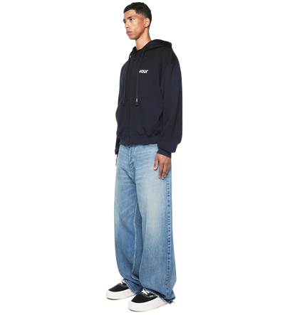 Logo Boxy Zip Up Hoodie Black