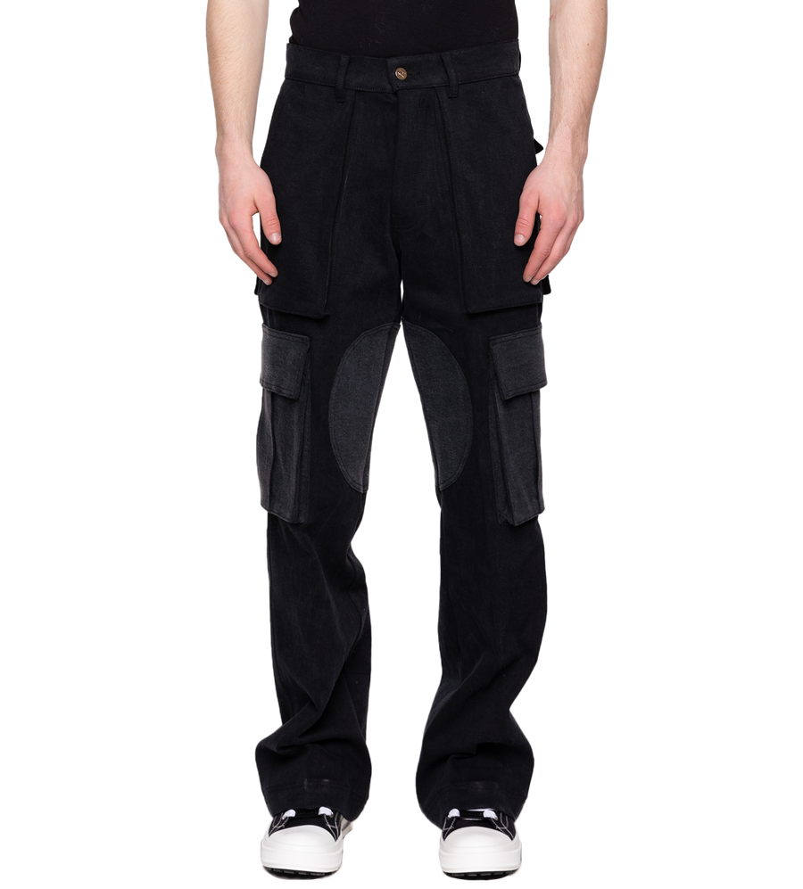 Denim Logo Baggy Cargos Black