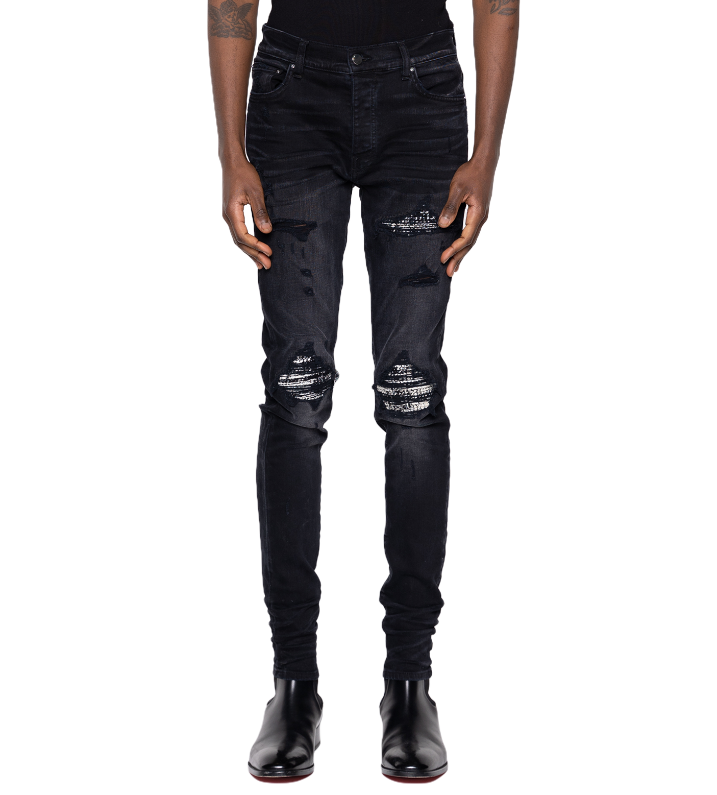 MX1 Bouclé-Trim Skinny Jeans Aged Black