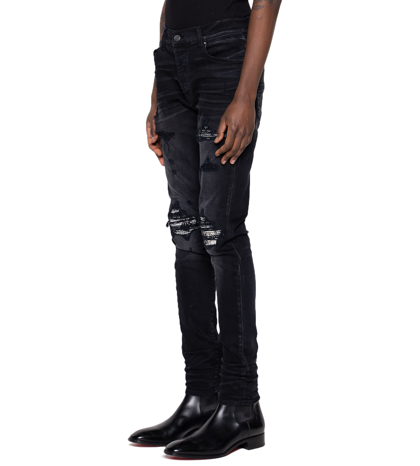 MX1 Bouclé-Trim Skinny Jeans Aged Black