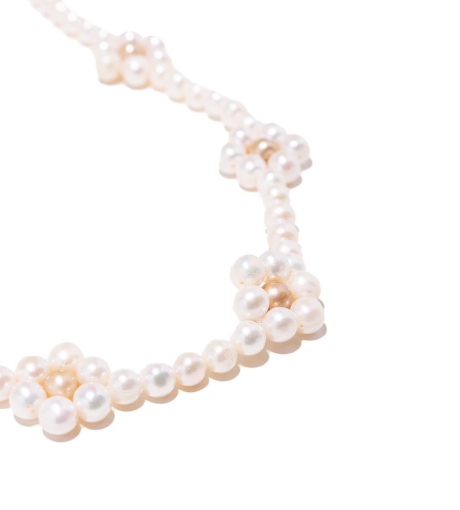 Pink Daisy Pearl Chain Silver