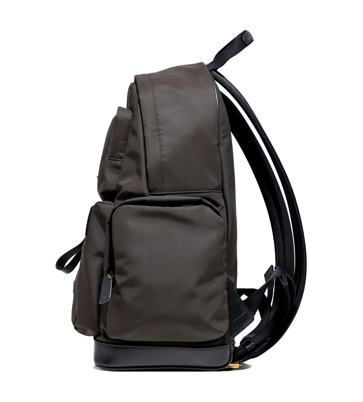 Recycled Nylon & Leather Backpack Dark Olive