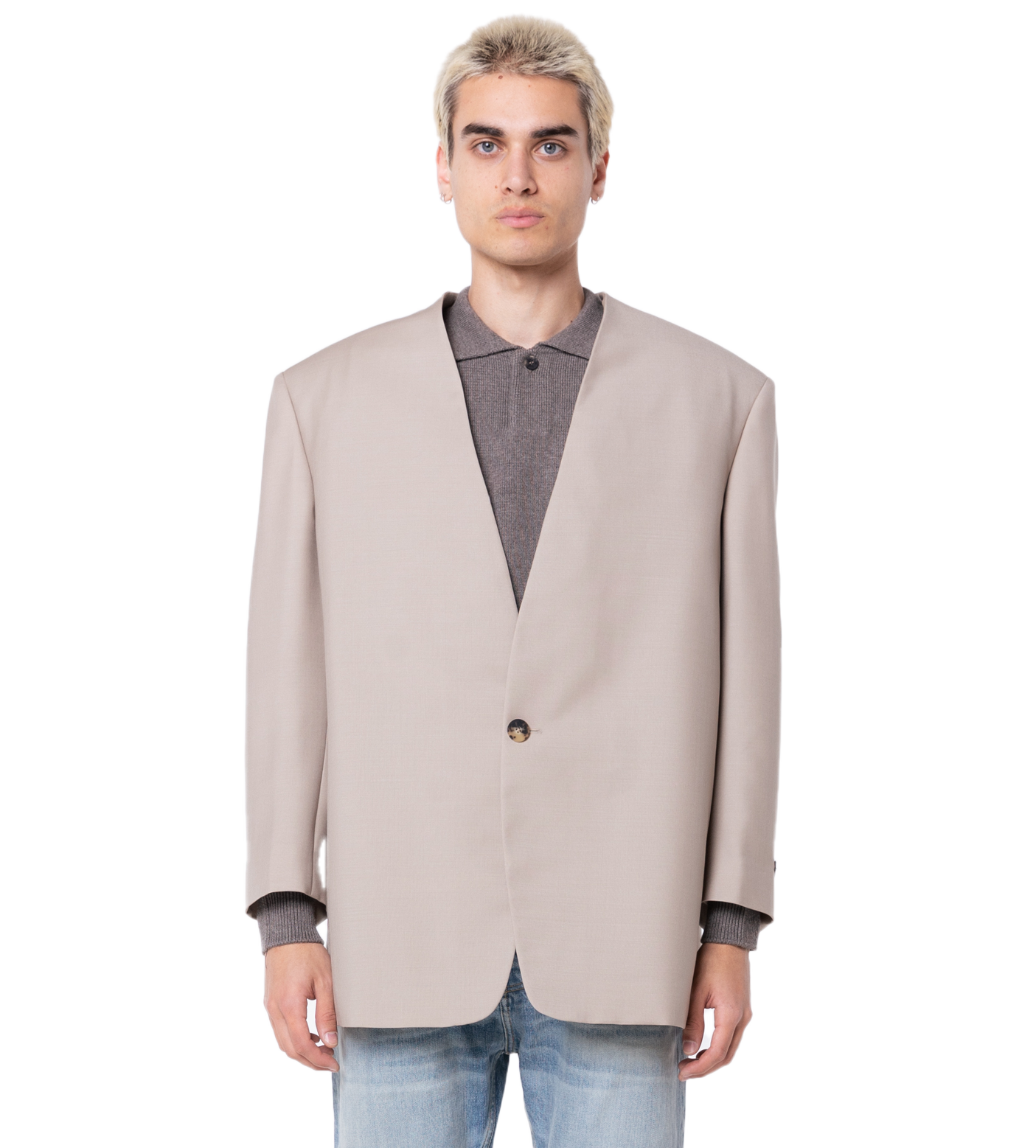 Eternal Wool Mohair Lapelless Jacket Dusty Beige