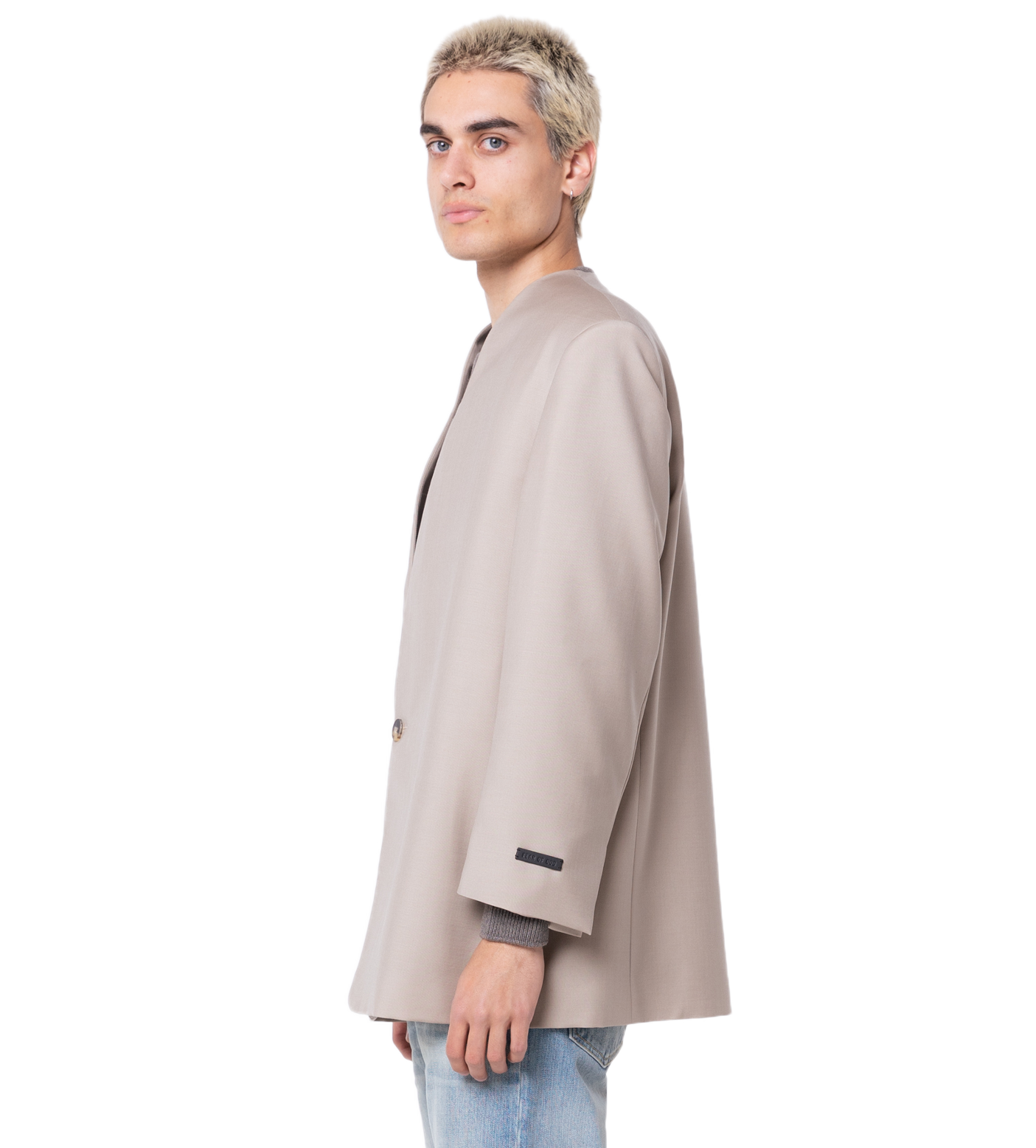 Eternal Wool Mohair Lapelless Jacket Dusty Beige