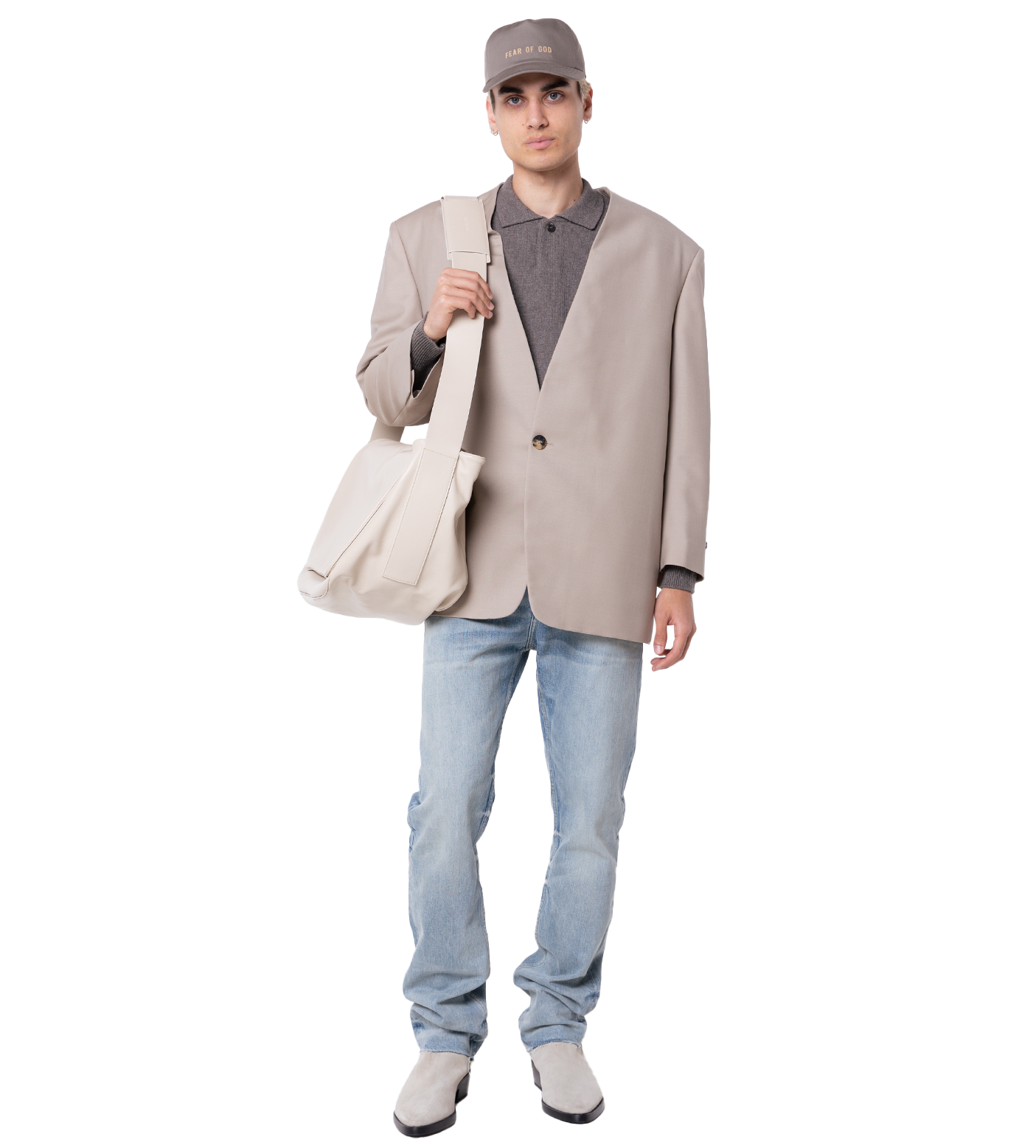 Eternal Wool Mohair Lapelless Jacket Dusty Beige